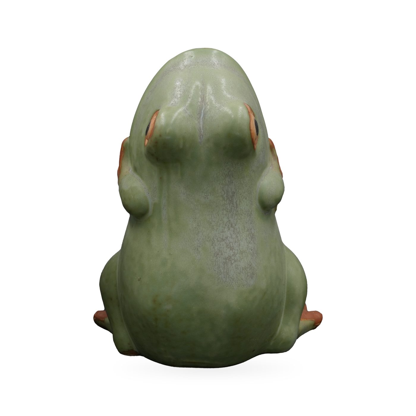 Large sage-green sitting frog planter with an open mouth and terracotta-orange feet – view 4