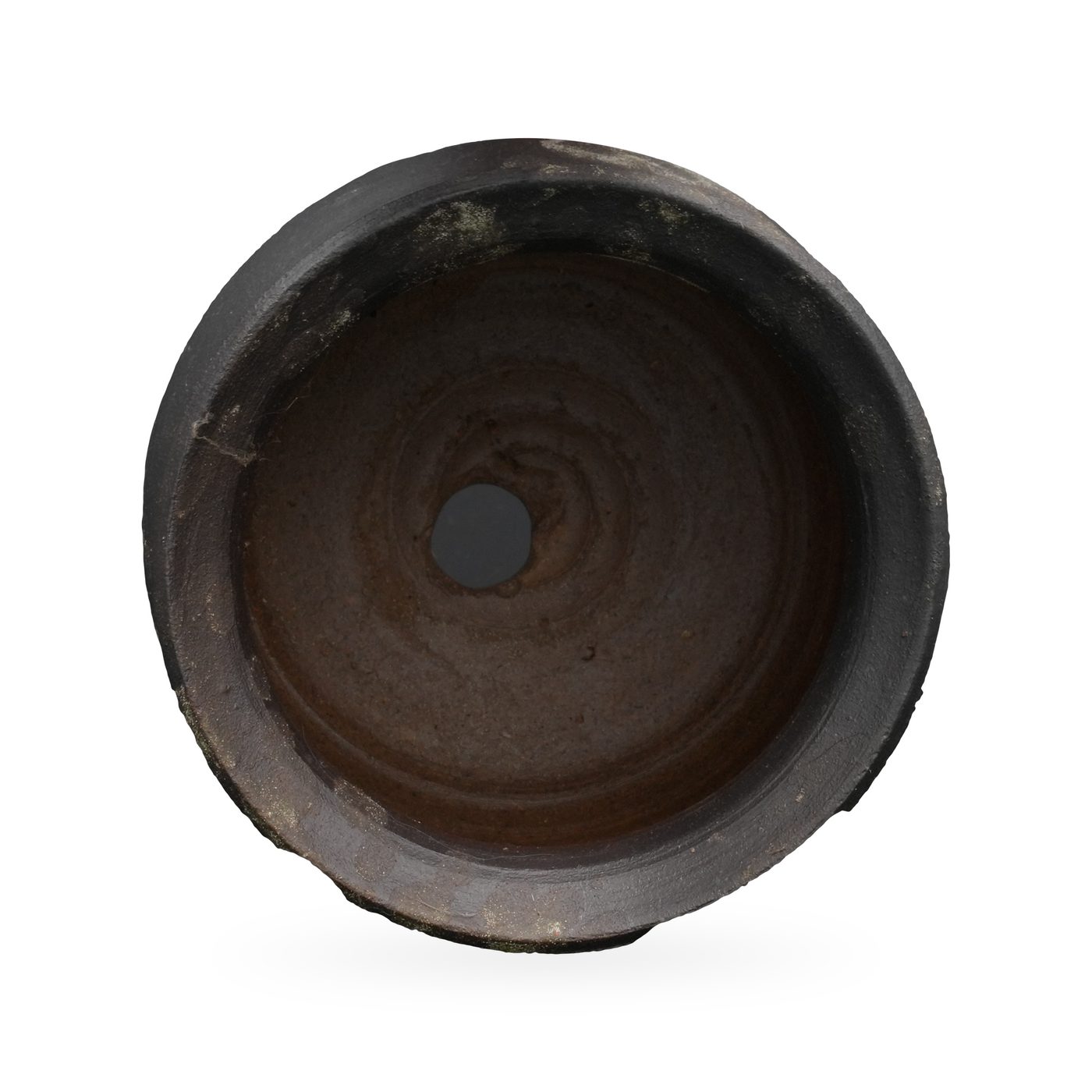 Round-bellied matte charcoal pot with khaki-gold splashes and a flared rim – view 3