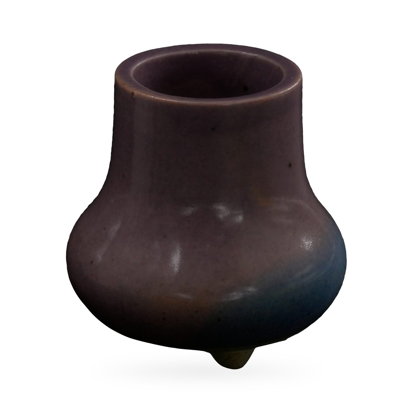 Tiny purple vase-shaped succulent pot fading to blue at the base, on small cream feet – view 2