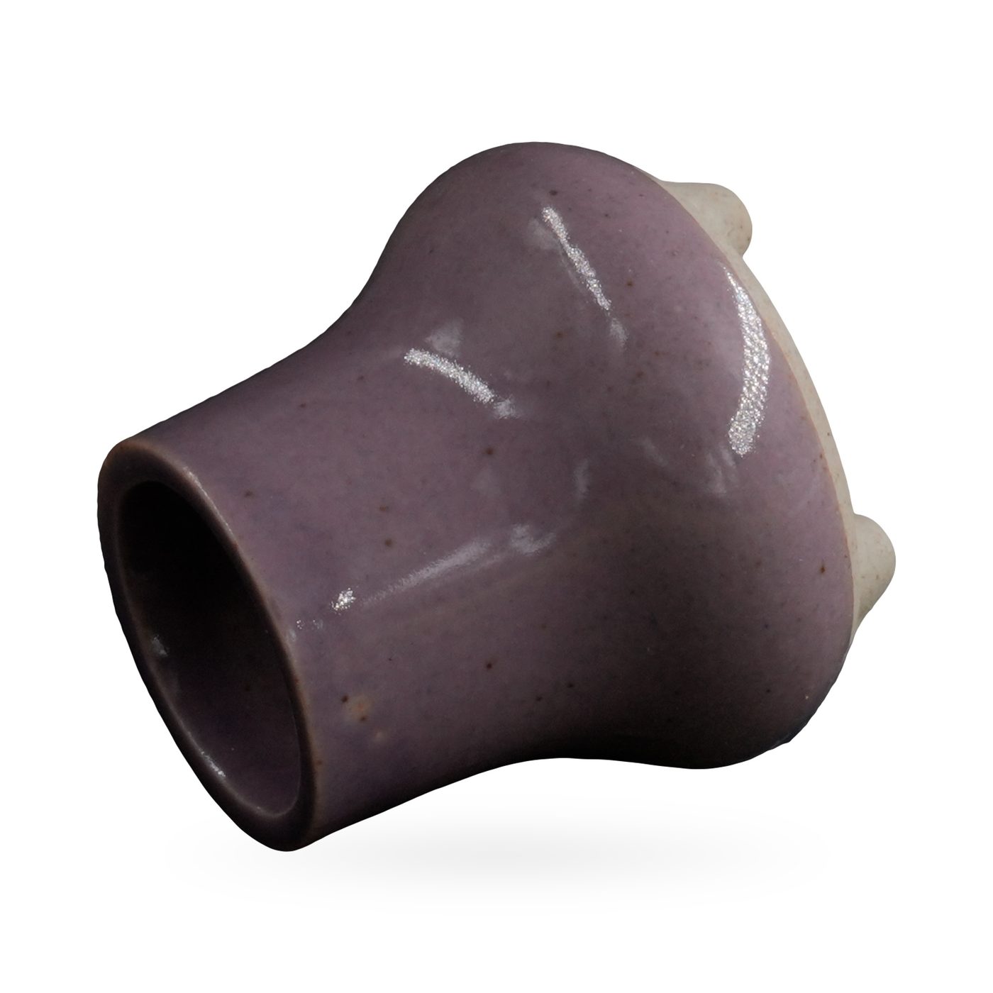 Tiny purple vase-shaped succulent pot fading to blue at the base, on small cream feet – view 3