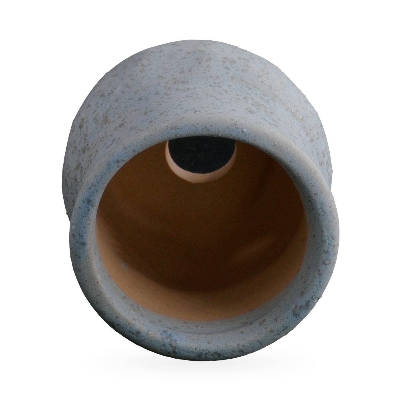 Small grey speckled matte pot with rolled rim and exposed terracotta-coloured base – view 3