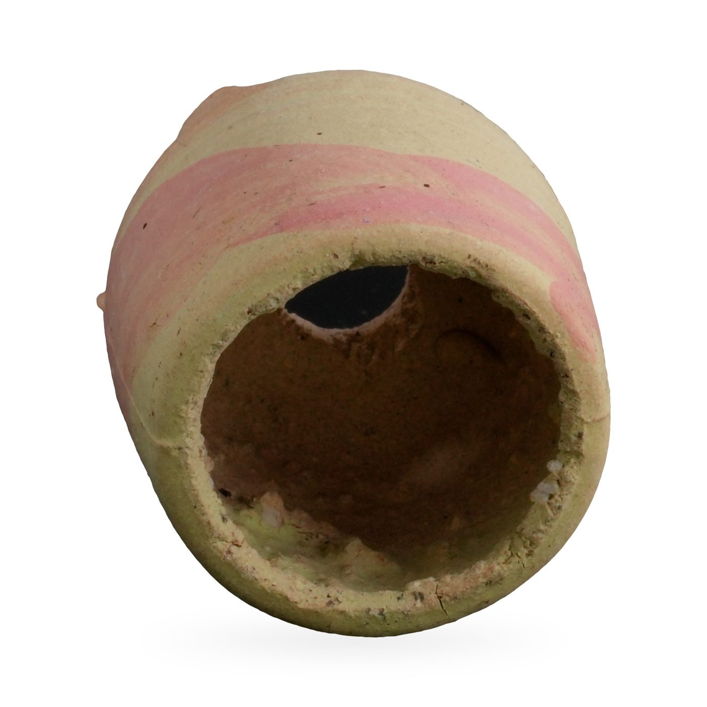 Mini footed pot with a sandy texture and pink and pale yellow marbled swirl – view 3
