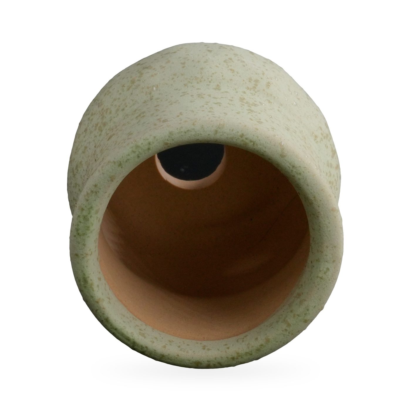 Tiny sage-green speckled pot with a rolled rim and waisted shape, 5×5cm – view 3