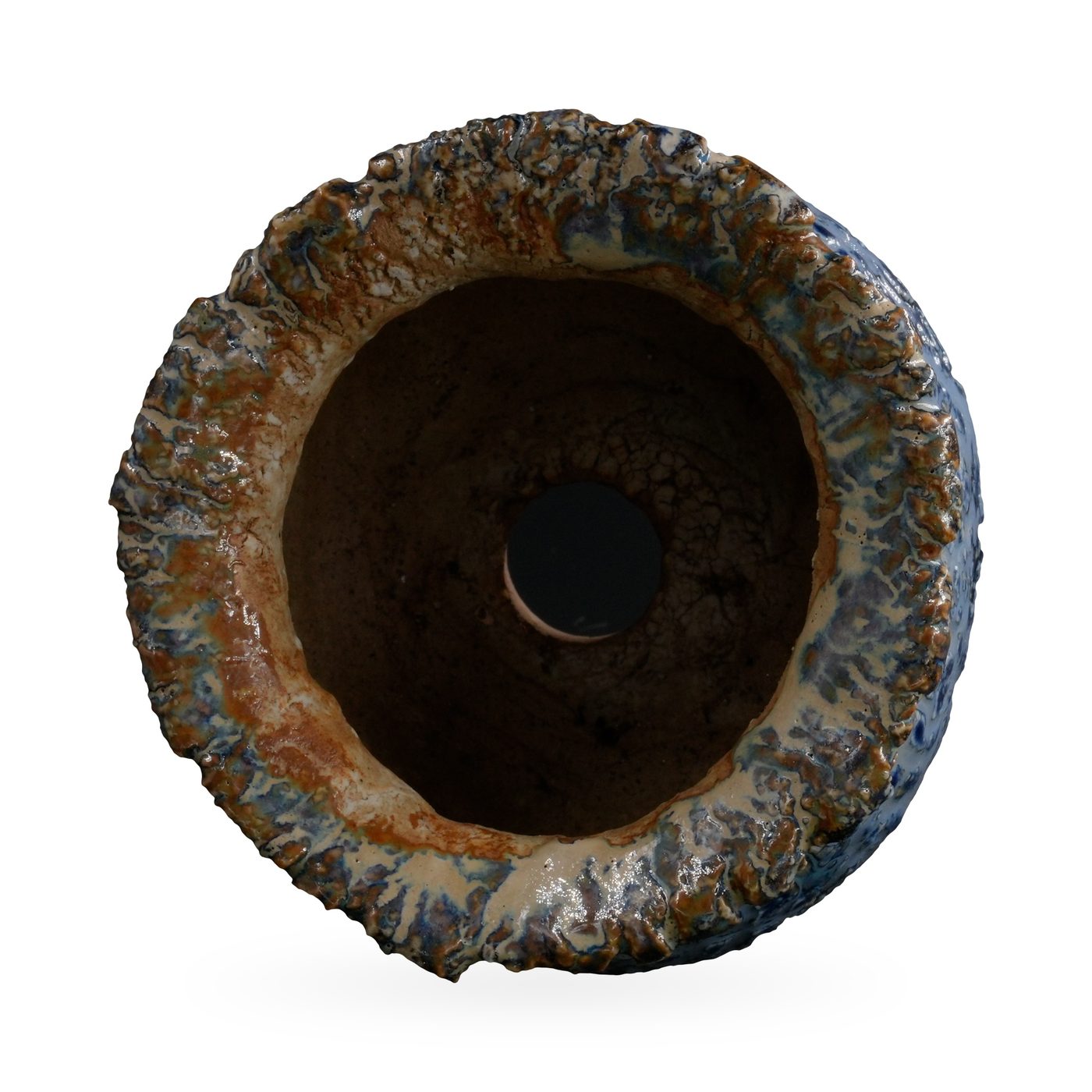Pot-bellied footed pot with ruffled rim and glossy blue crackle glaze, 9.5×7.5cm – view 3