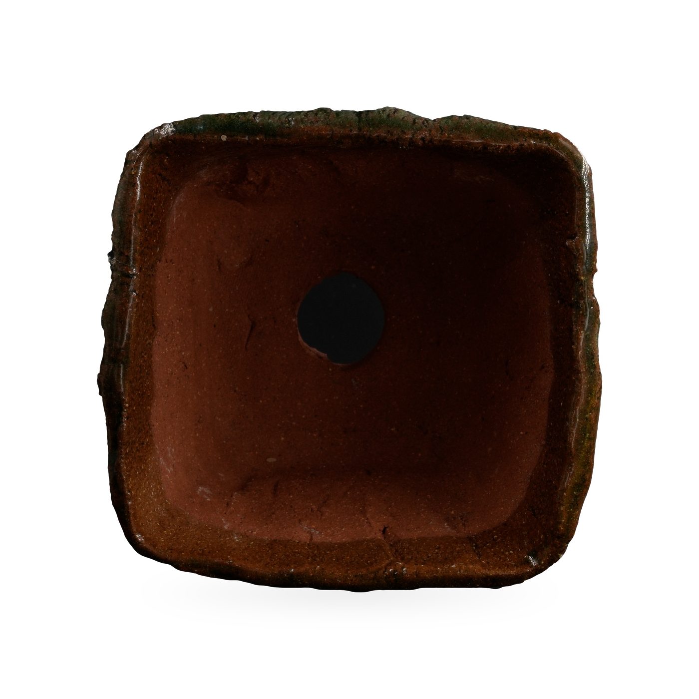 Square green crackle-glaze pot on unglazed terracotta feet, 11×8.5cm – view 3