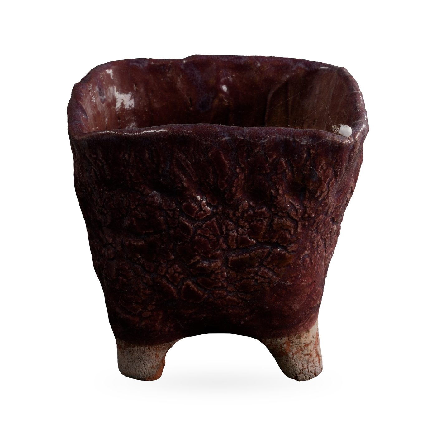 Square maroon textured-glaze pot on pale unglazed feet, 11×10cm – view 4