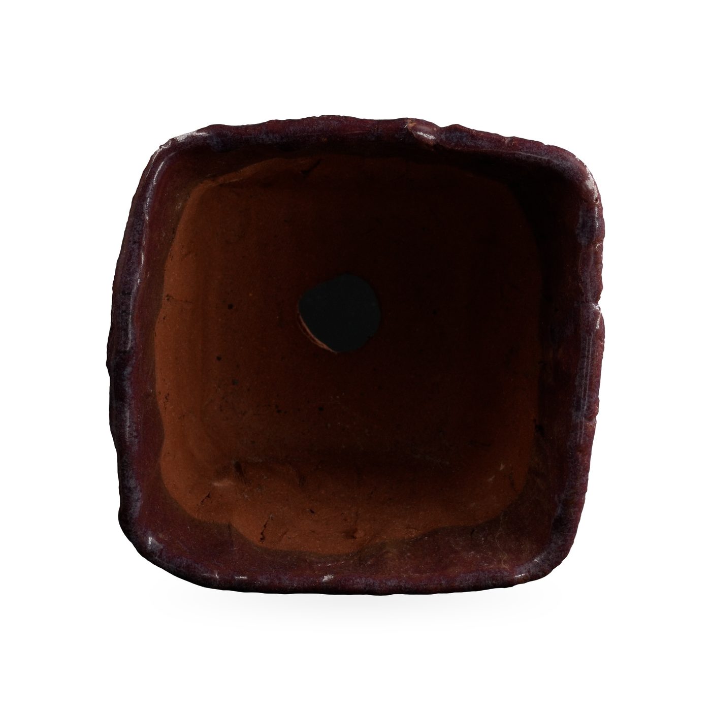 Square maroon textured-glaze pot on pale unglazed feet, 11×10cm – view 3