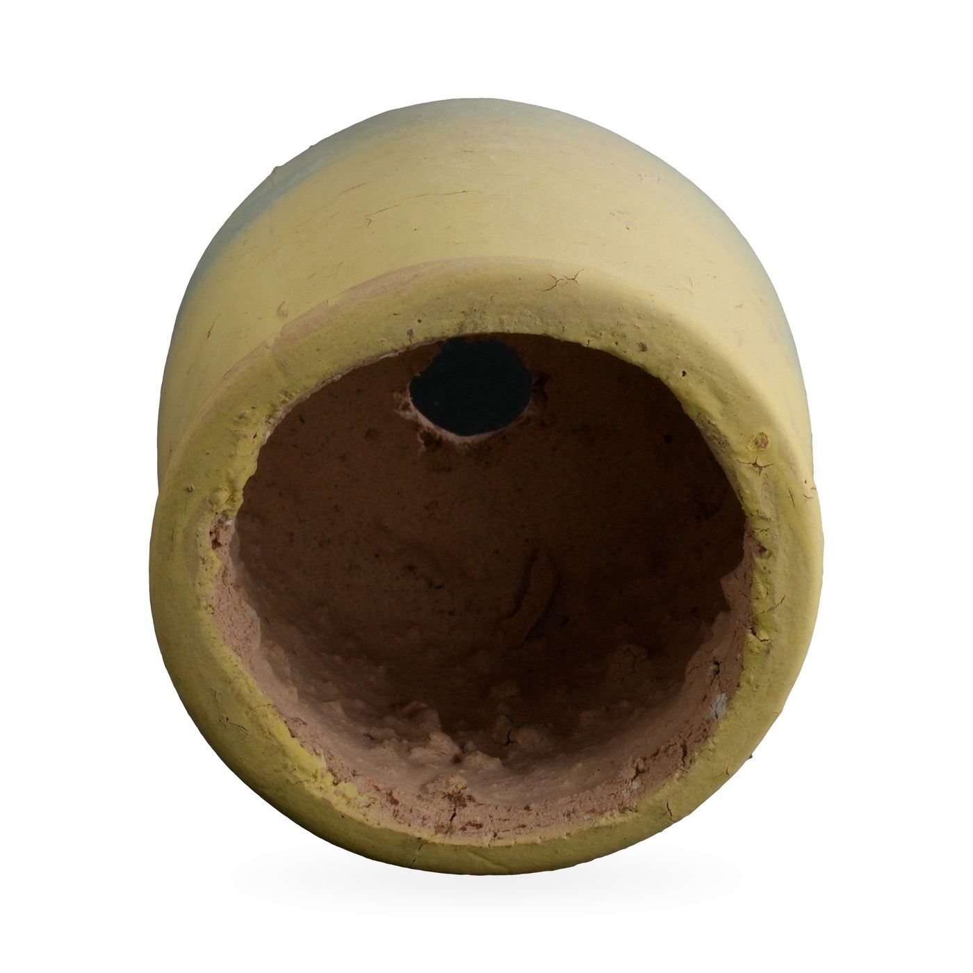 Butter yellow to dusty blue ombré footed succulent pot with a rough rolled rim and bare clay interior – view 3
