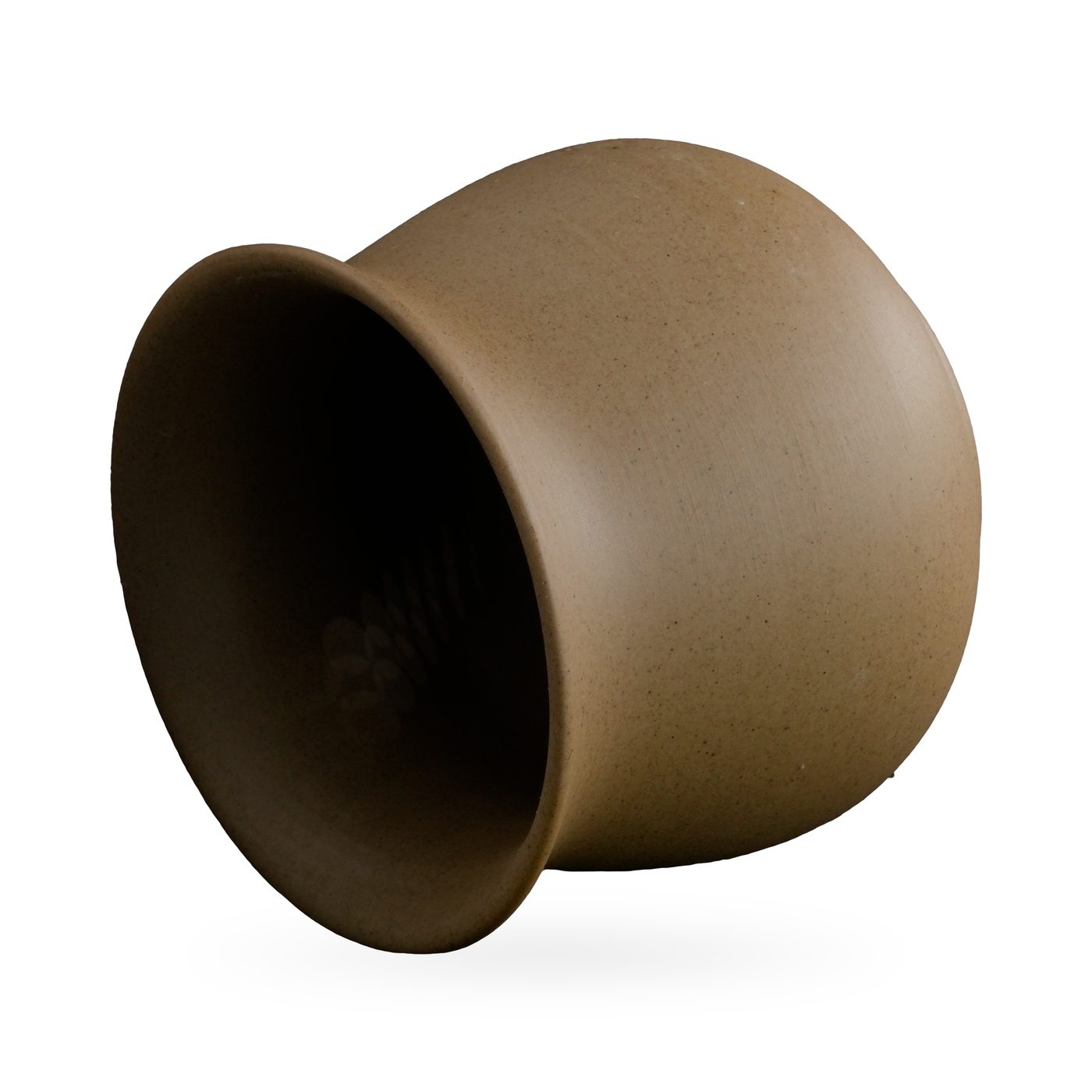 Round-bellied khaki tan succulent pot with a gently flared rim and low foot ring – view 2