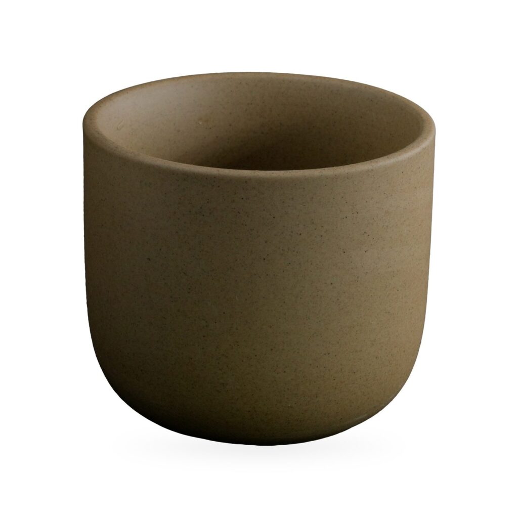 Olive-tan matte straight-sided cup pot with fine speckles