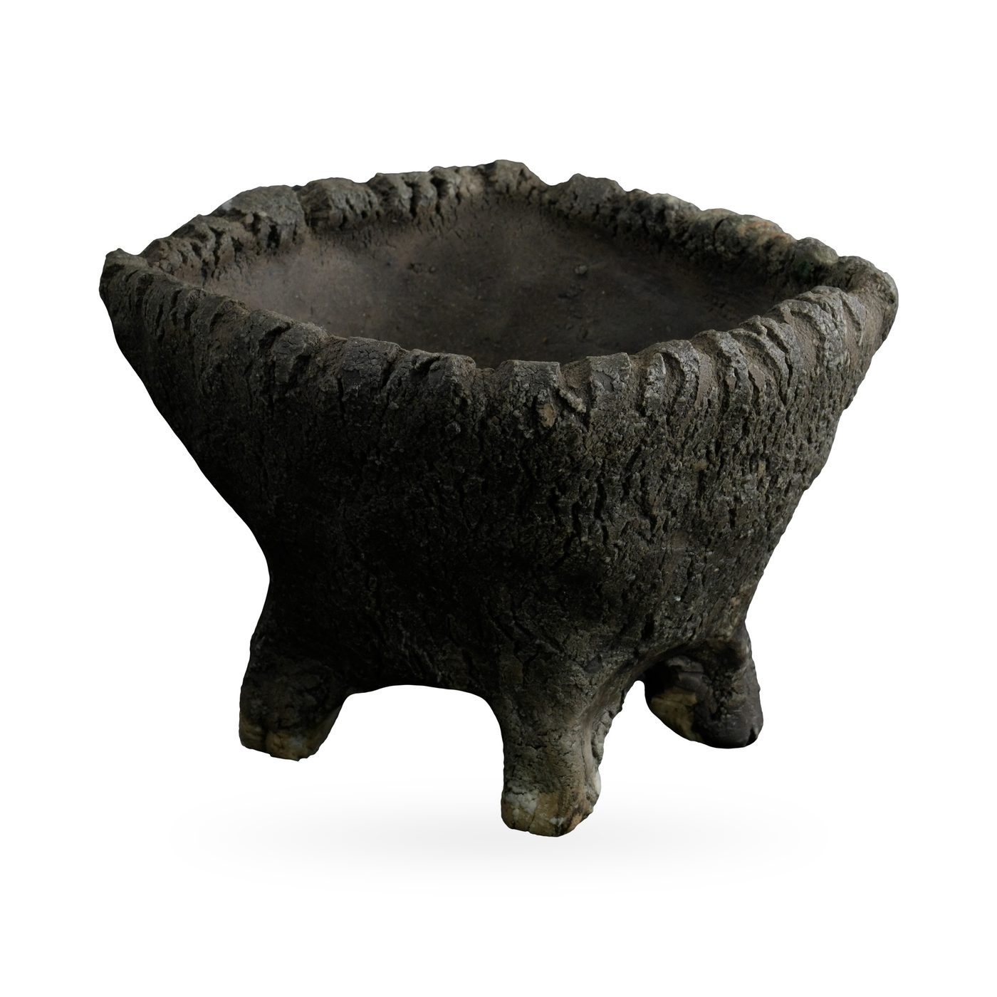Charcoal rock-texture footed pot with a soft rounded-square rim, 11.5×8.5cm – view 2