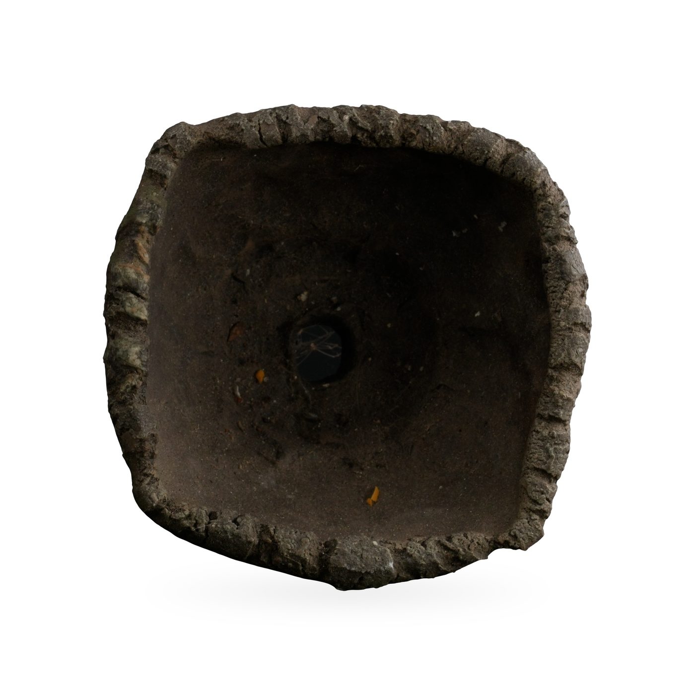 Charcoal rock-texture footed pot with a soft rounded-square rim, 11.5×8.5cm – view 3