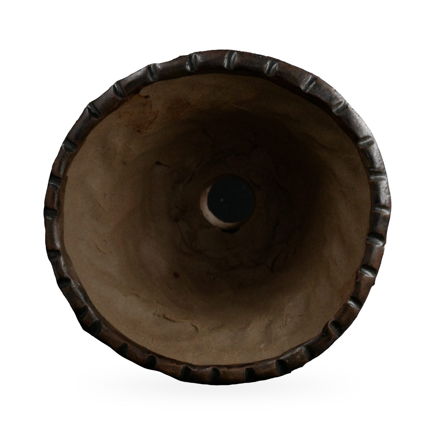 Tapered dark brown bark-texture pot with scalloped rim on small scrolled feet – view 3