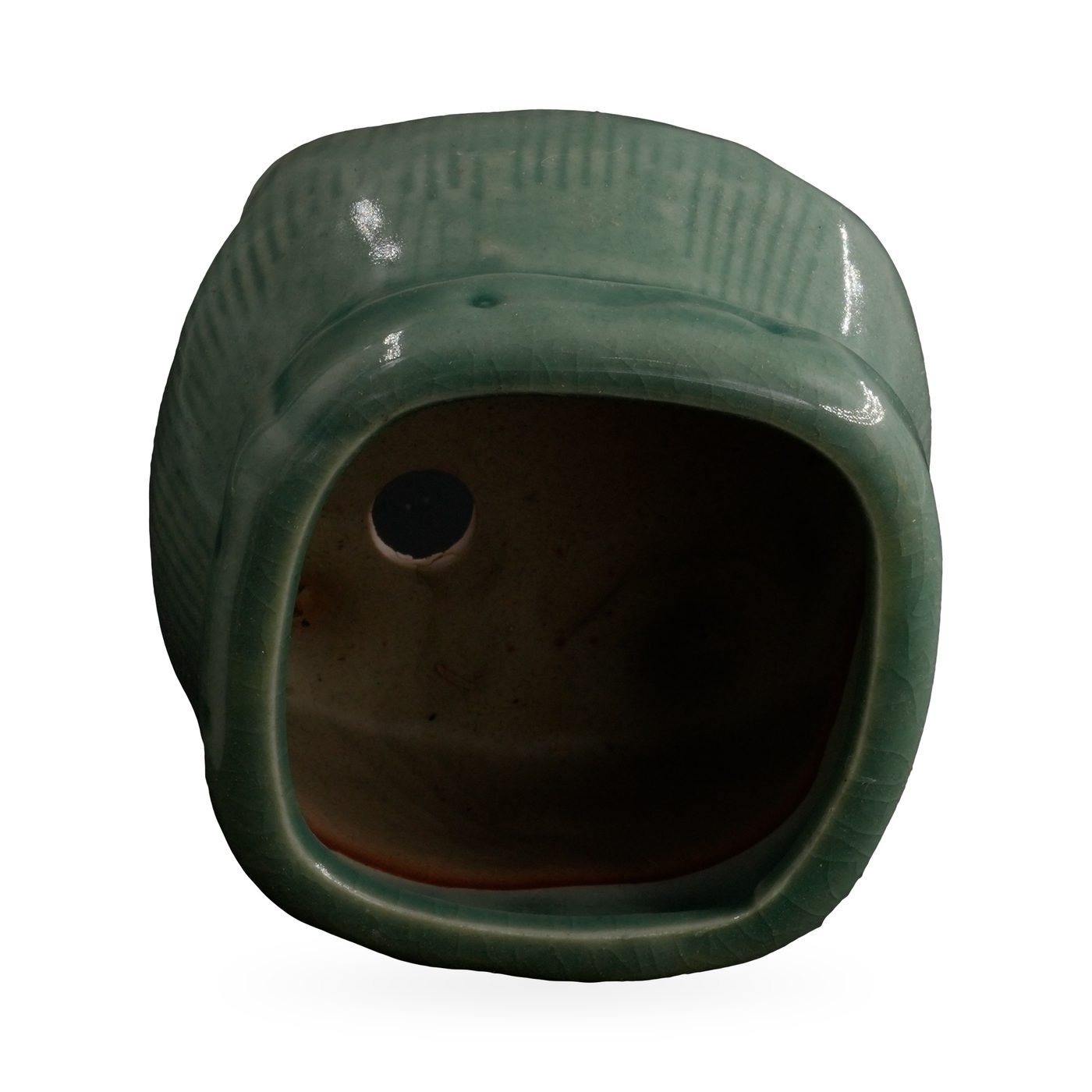Jade-green crackle-glazed sack-shaped pot with vertical lines and small feet, 8×6cm – view 3