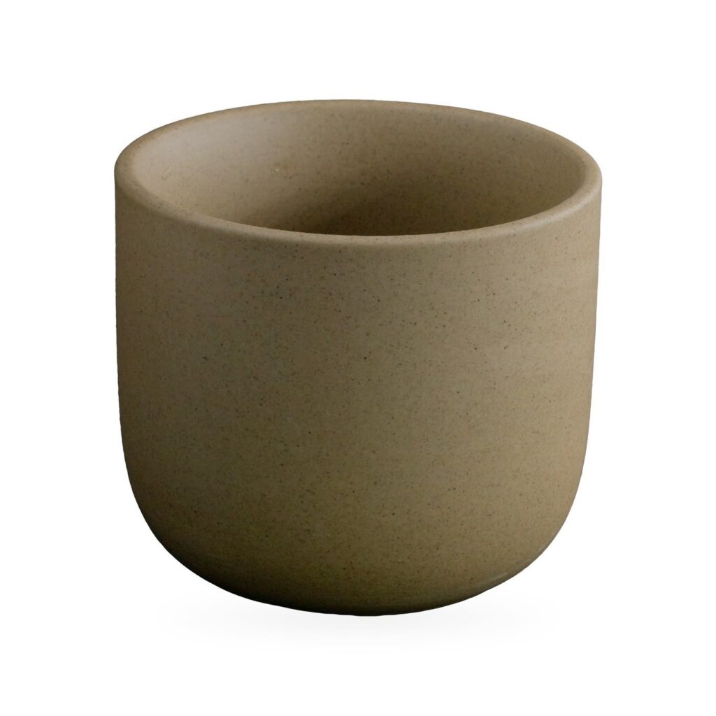 Olive-tan matte straight-sided cup pot with fine speckles