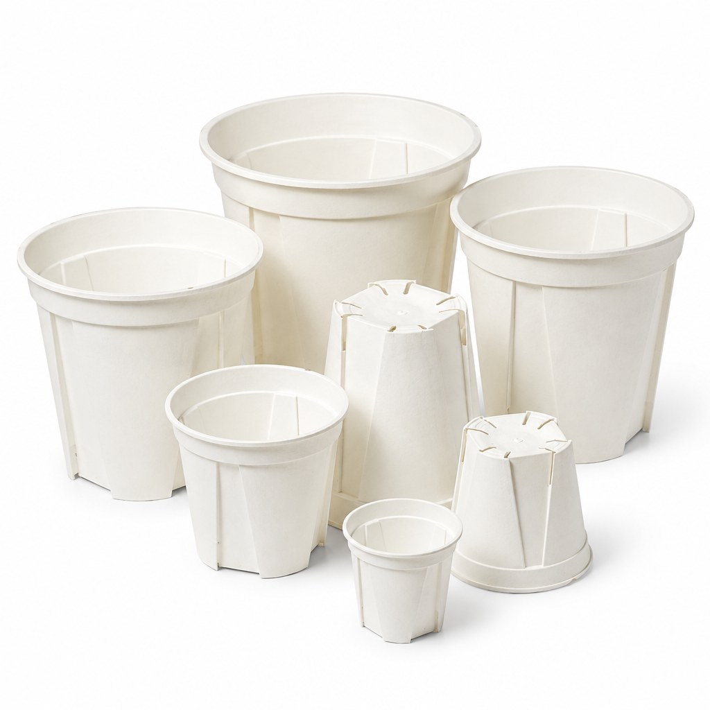 White QSP Plant Pot with Saucers